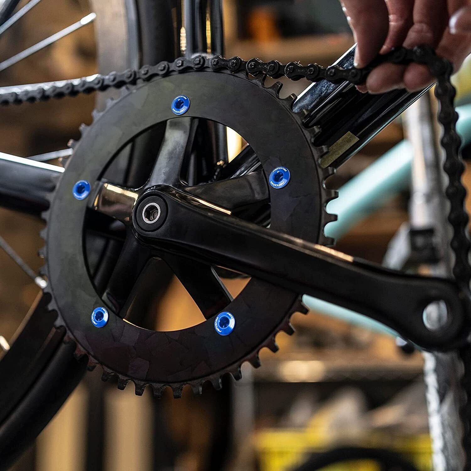 Omega 5Packs M8 Single Chainring Bolts in Aluminum Blue