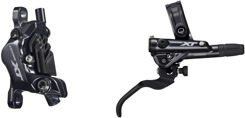 Shimano Deore XT BL-M8100/BR-M8120 Disc Brake and Lever - Rear, Hydraulic, Post Mount, 4-Piston, Finned Metal Pads, Black