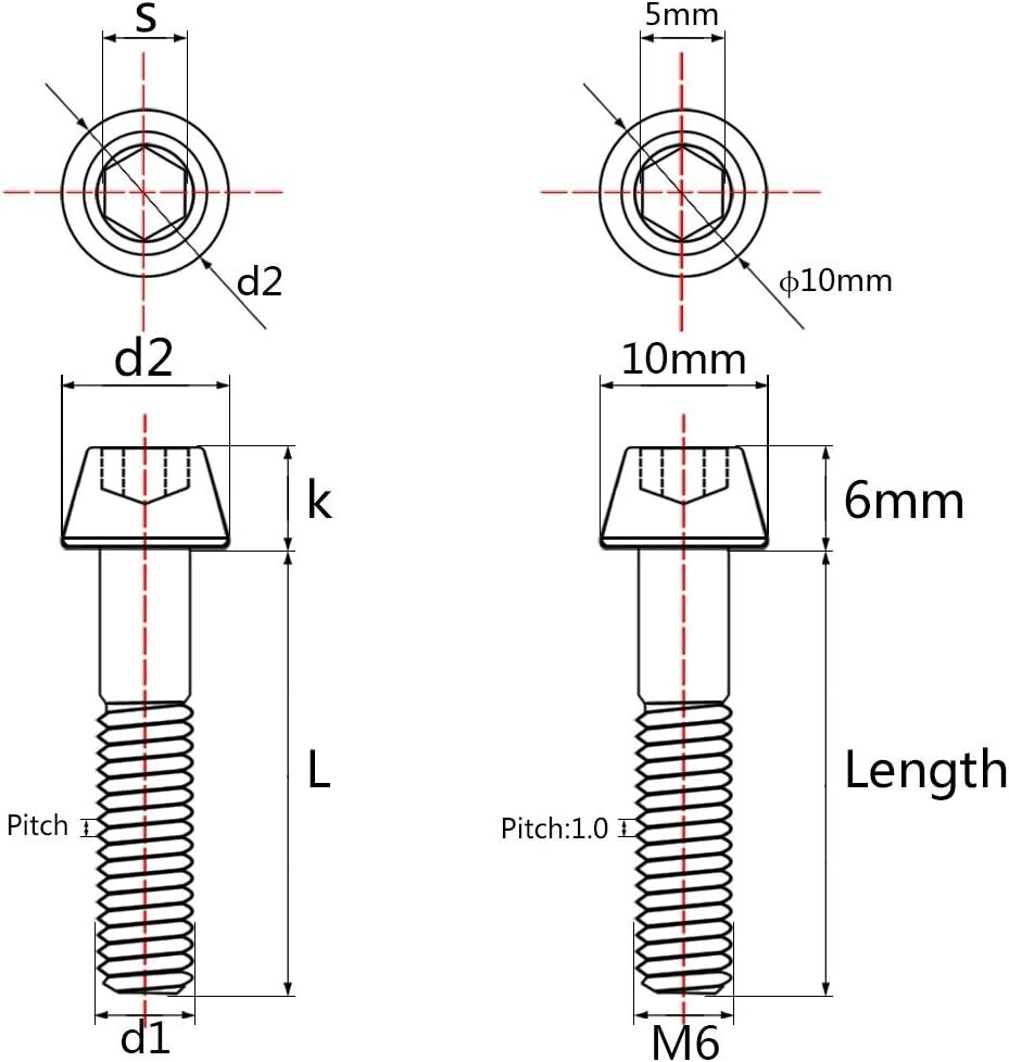 Omega Titanium M6X50mm, Normal Titanium Bolts 1-pcs Silver