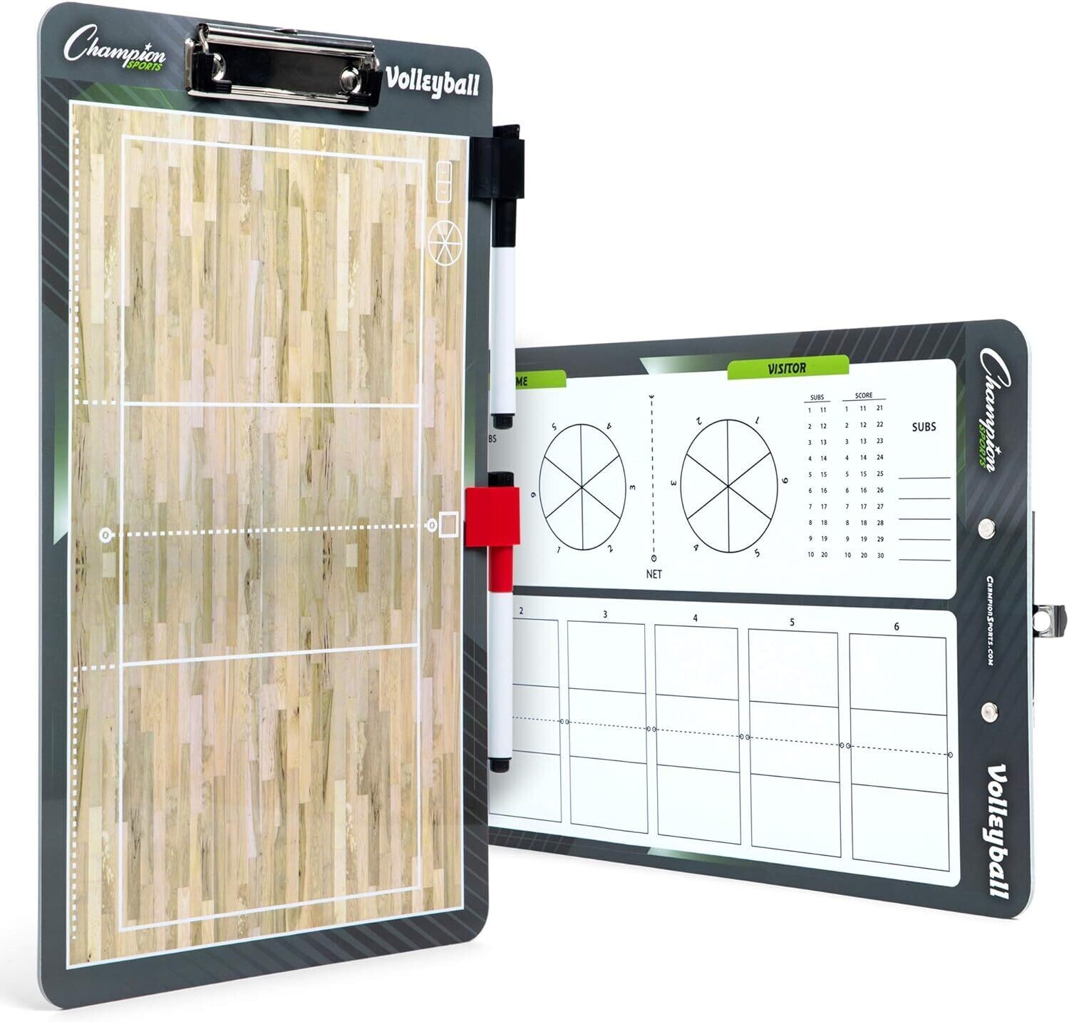 Champion Volleyball Sports Dry Erase Board For Coaching - Whiteboards for Strategizing, Techniques, Plays - 2-Sided Boards with Front Side Full Field - Backside Half Field and Lineup