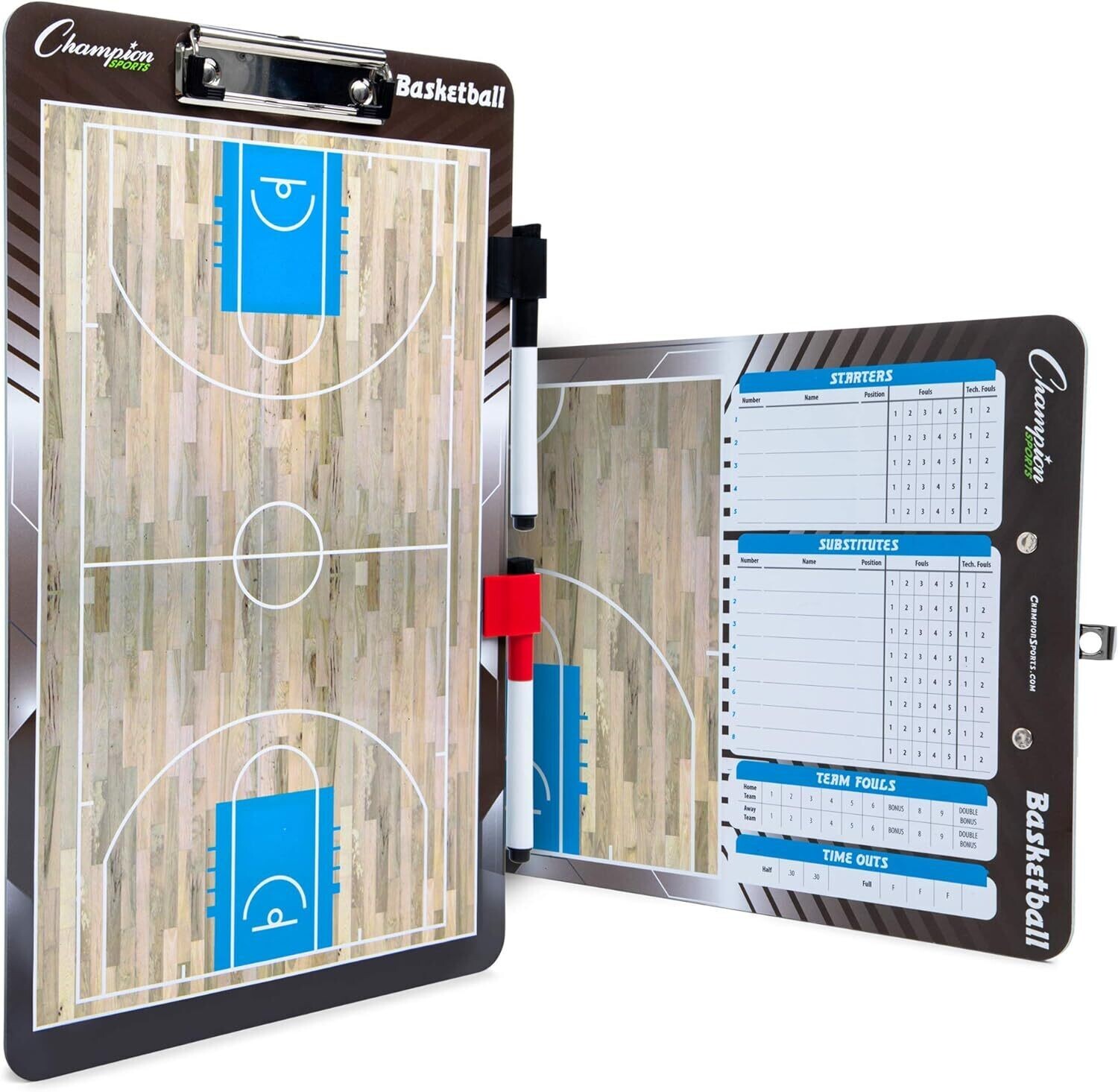 Champion Sports Basketball Dry Erase Board For Coaching - Whiteboards for Strategizing, Techniques, Plays - 2-Sided Boards with Front Side Full