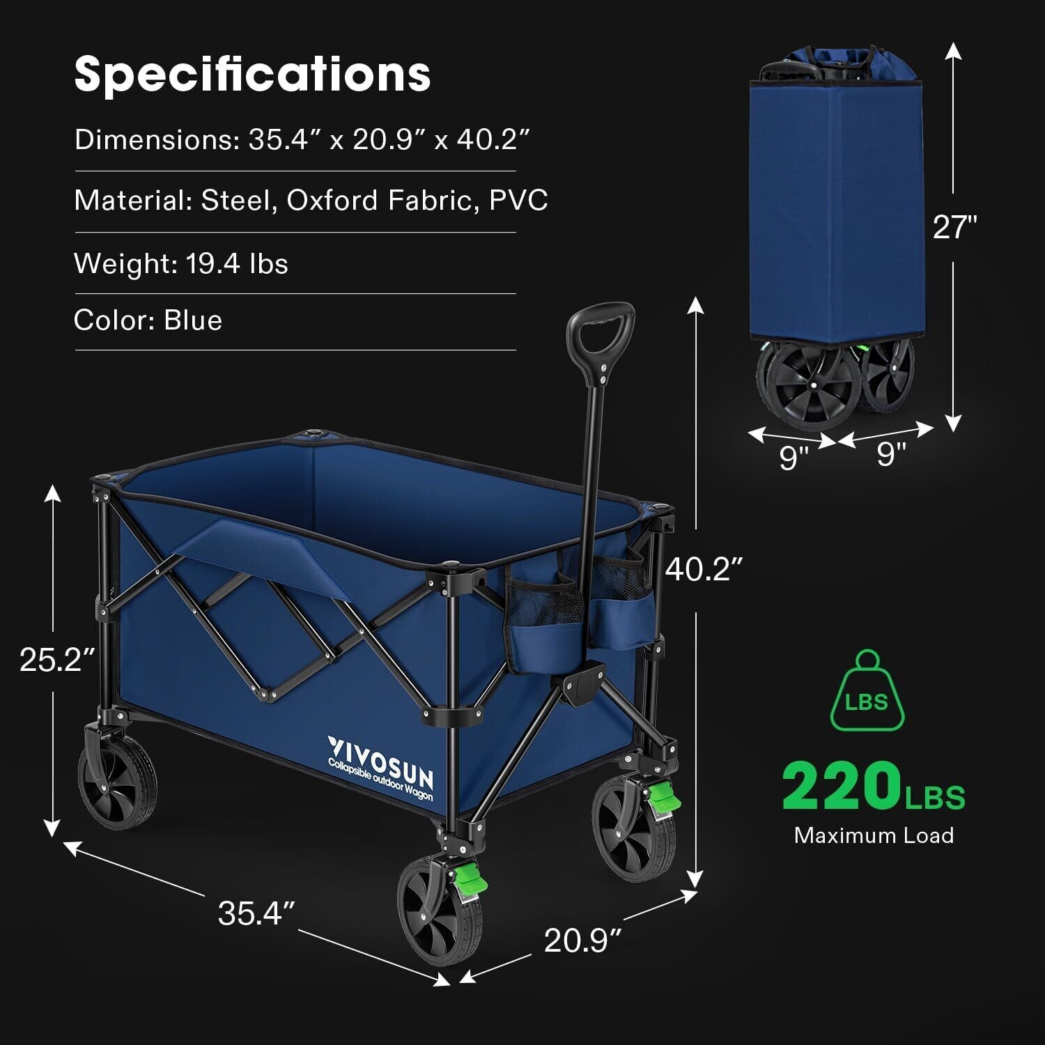 Heavy Duty Folding Collapsible Wagon Utility Outdoor Cart Blue