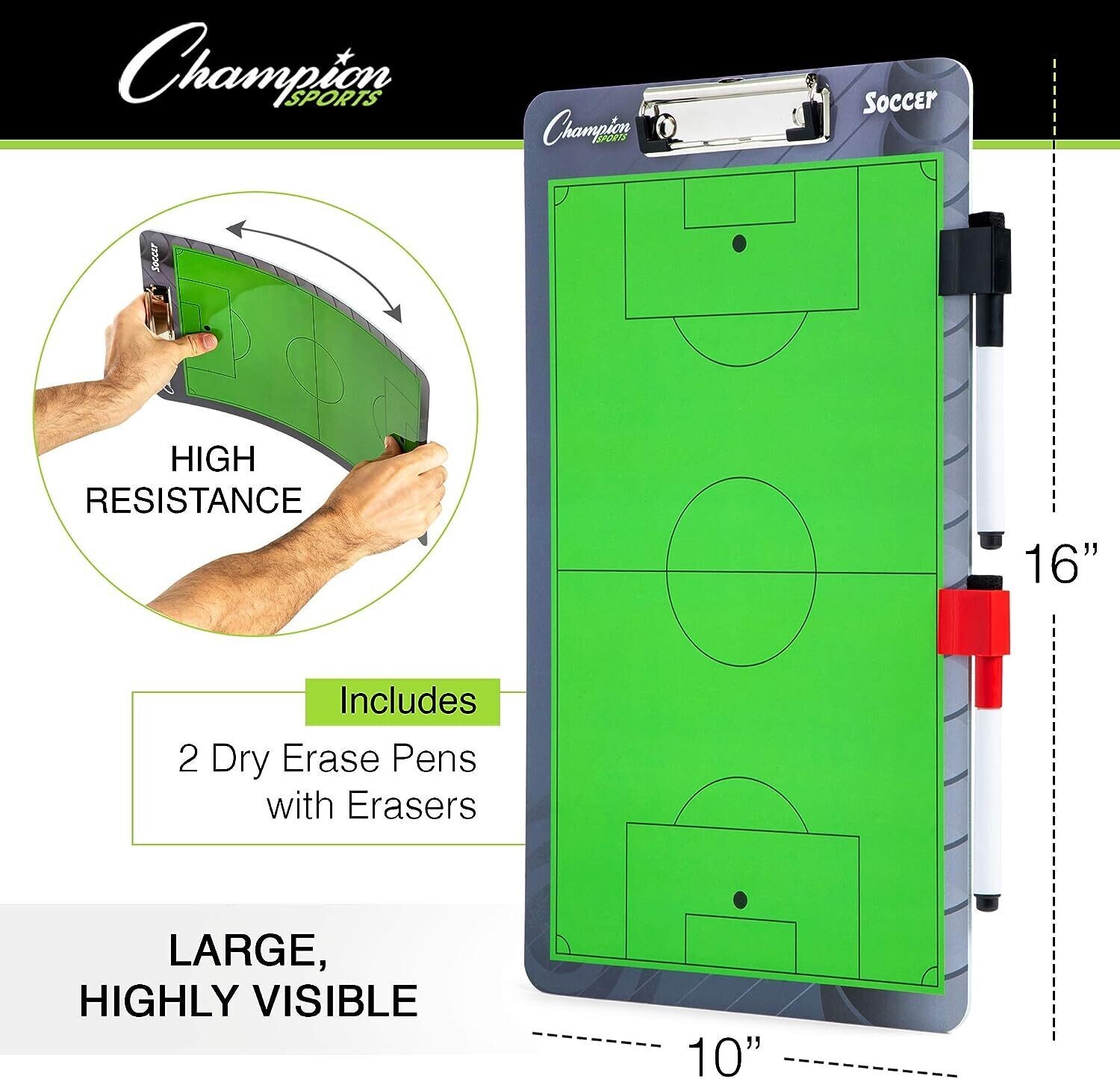 Champion Sports Dry Erase Board For Coaching - Whiteboards for Strategizing, Techniques, Plays - 2-Sided Boards with Front Side Full Field - Backside Half Field and Lineup