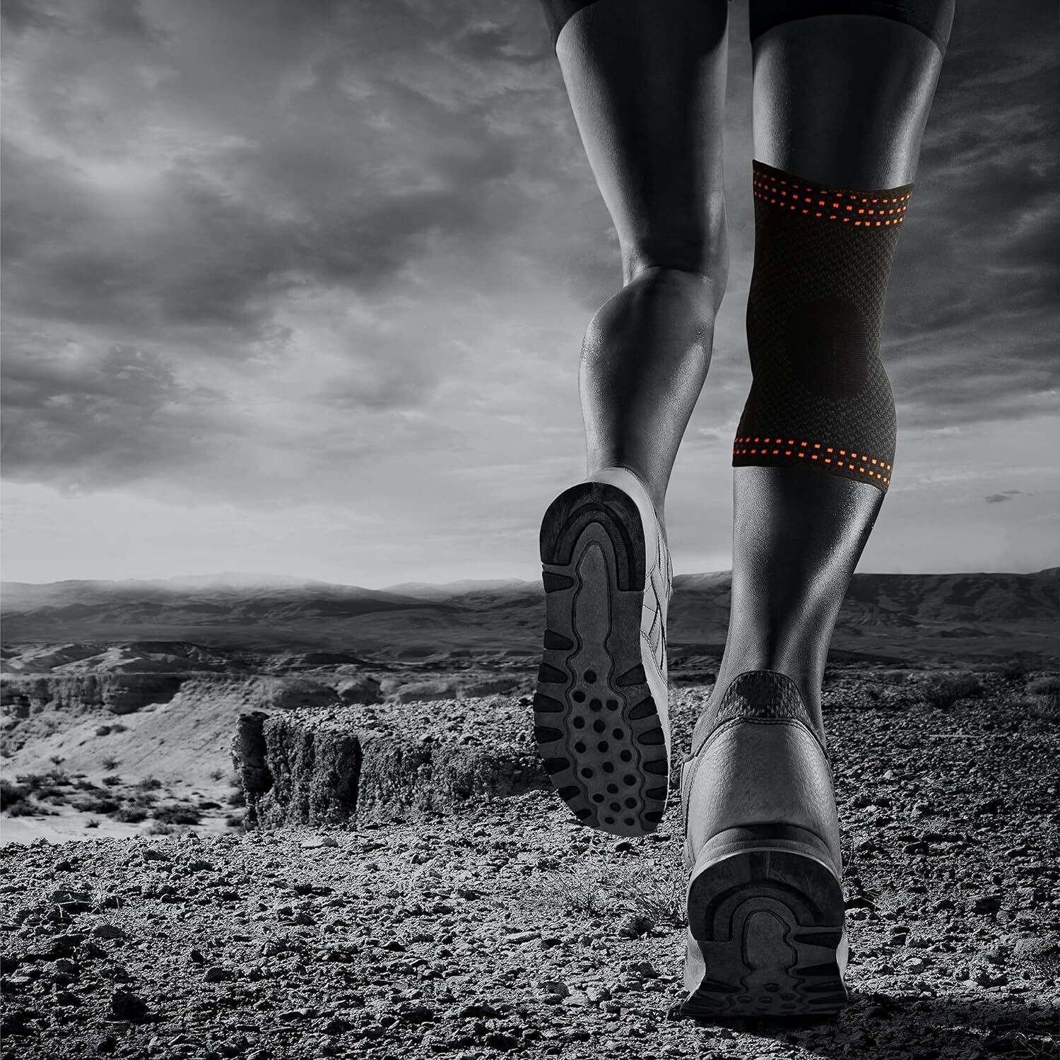 Knee Compression Sleeve Brace - For Knee Pain Running, Arthritis, ACL, Basketball, Football, Gym, Crossfit, Men Women Sport Injury Recovery, (Single) Black Orange, See Chart Size S-M-L-XL-