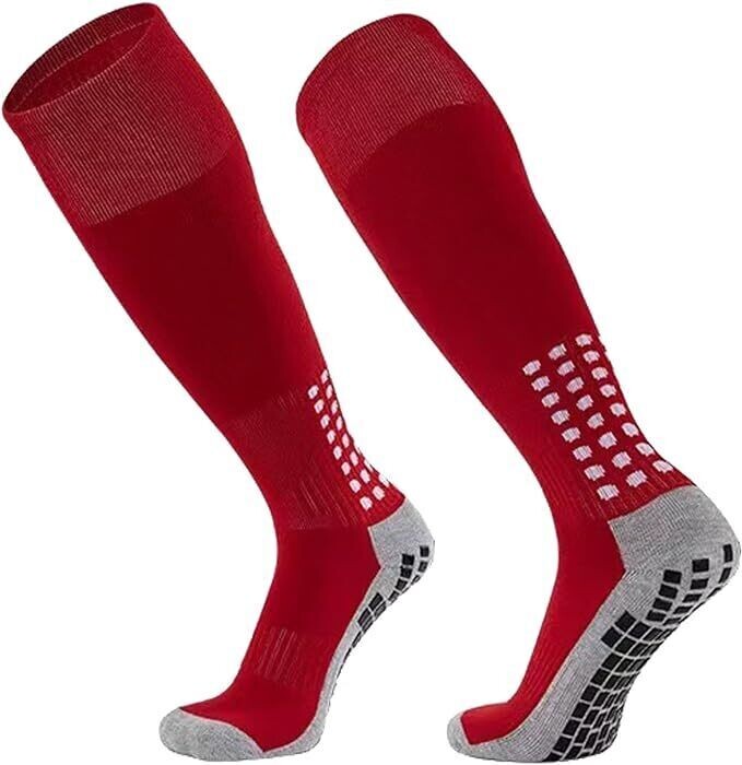 KN Soccer Sock with Grip, Non-Slip Knee High Compression Fit 6-11 (1-pair) Red