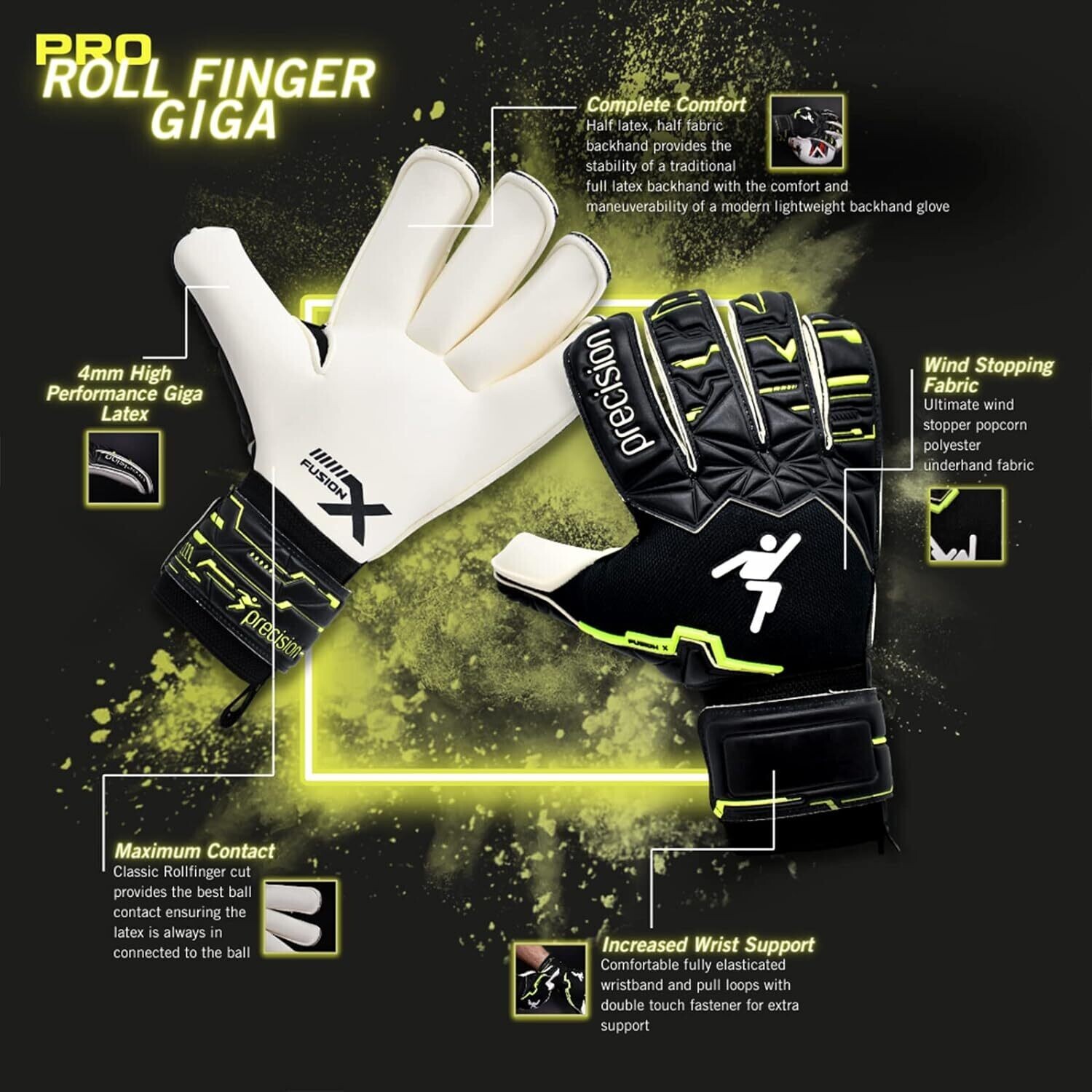Precision Fusion X Pro Roll Finger Giga Junior Goalkeeper Gloves