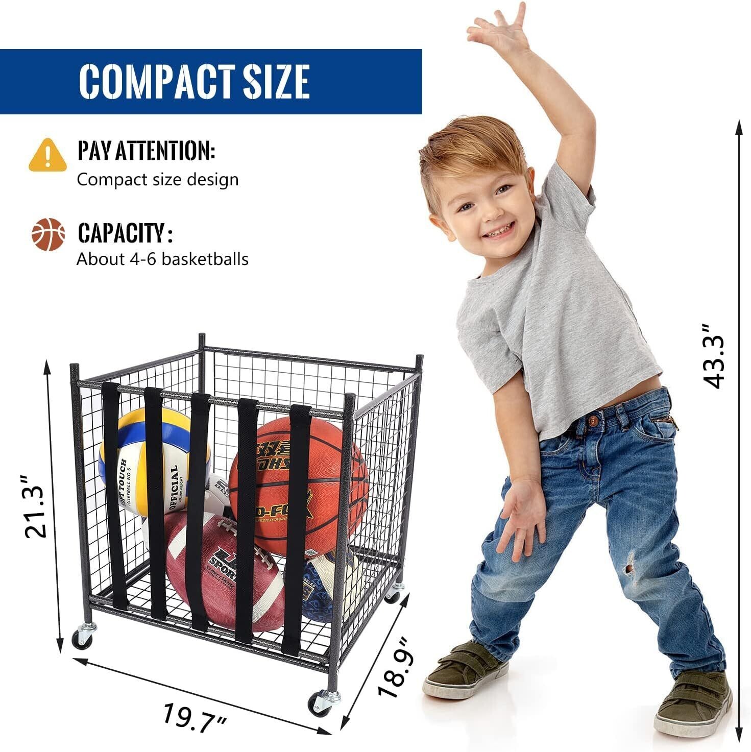 Sport Ball Storage Cart 19.69 x 18.89 x 21.26 inches