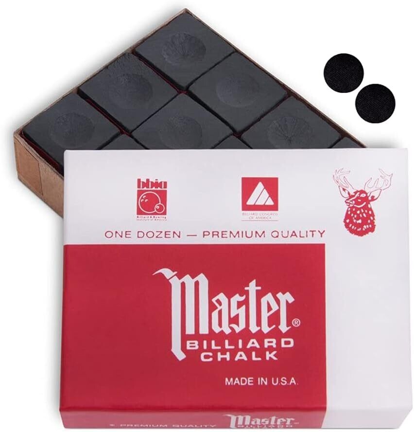 Master Billiard Pool Cue Chalk Premium Quality Black - 1 Dozen