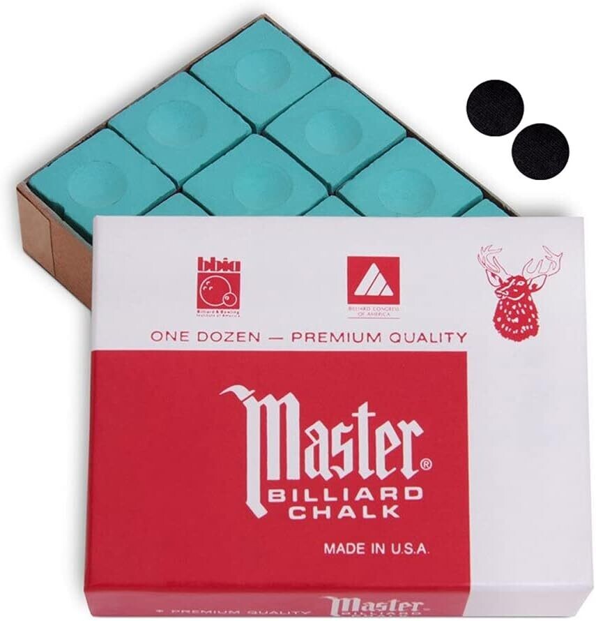 Master Billiard Pool Cue Chalk Premium Quality Green - 1 Dozen