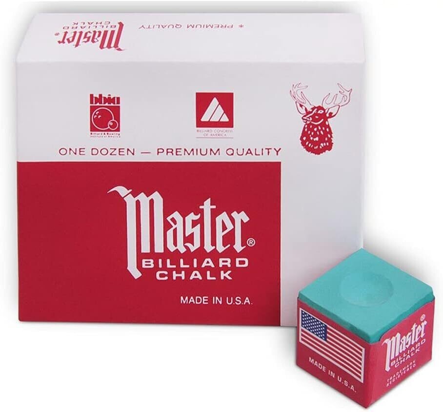 Master Billiard Pool Cue Chalk Premium Quality Green - 1 Dozen