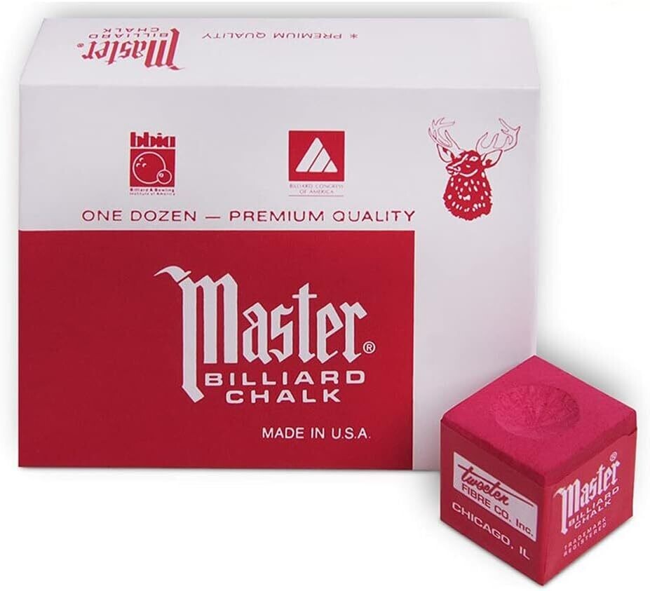 Master Billiard Pool Cue Chalk Premium Quality Red - 1 Dozen