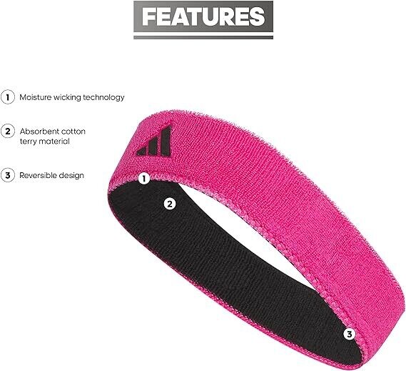 adidas Unisex-Adult Interval Reversible Terricloth Elastic Headband Pink
