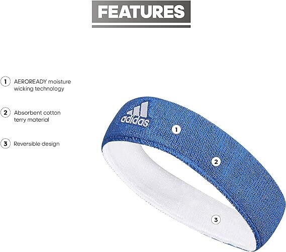 adidas Unisex-Adult Interval Reversible Terricloth Elastic Headband BLUE