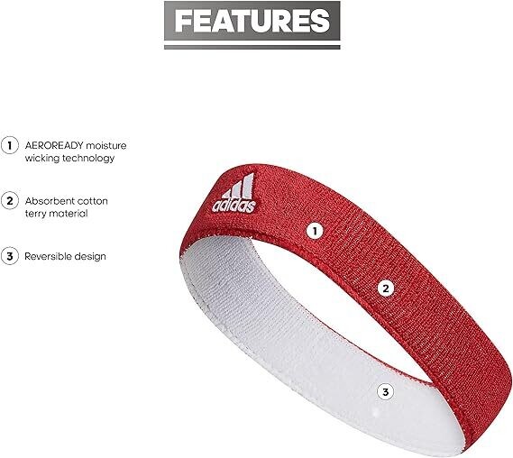 adidas Unisex-Adult Interval Reversible Terricloth Elastic Headband RED