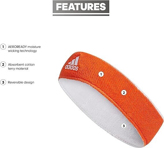 adidas Unisex-Adult Interval Reversible Terricloth Elastic Headband ORANGE
