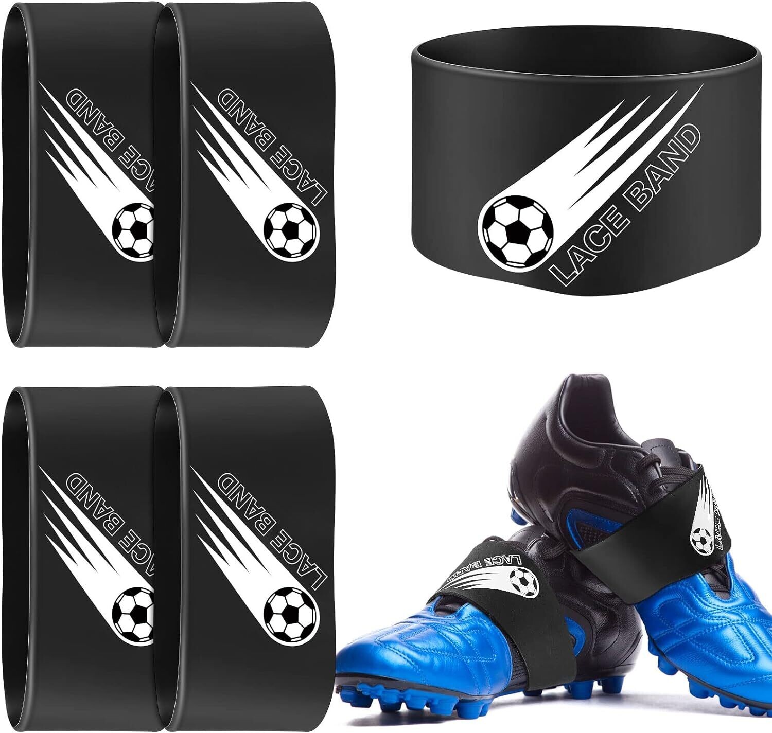 2 Pieces Black Lace Bands Soccer Elastic Shoe Laces Rubber Shoe Covers