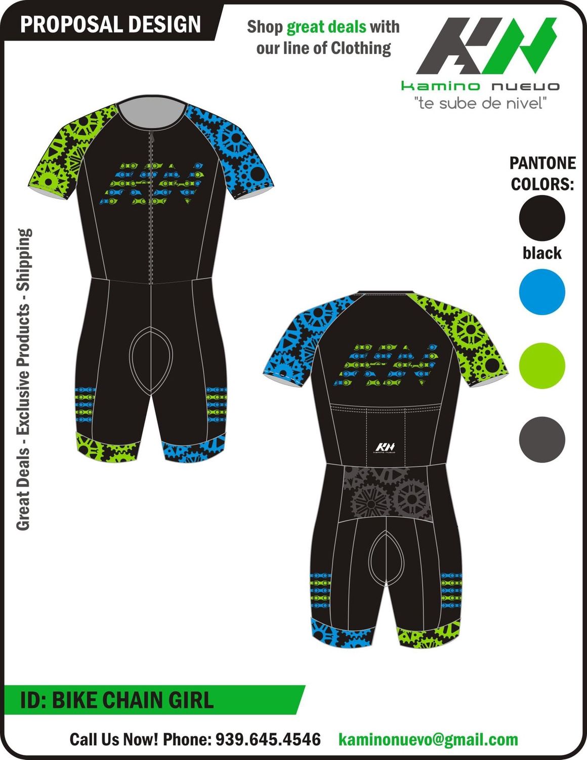Kamino Nuevo Skinsuits Pro Blue/Green Chain  2XS