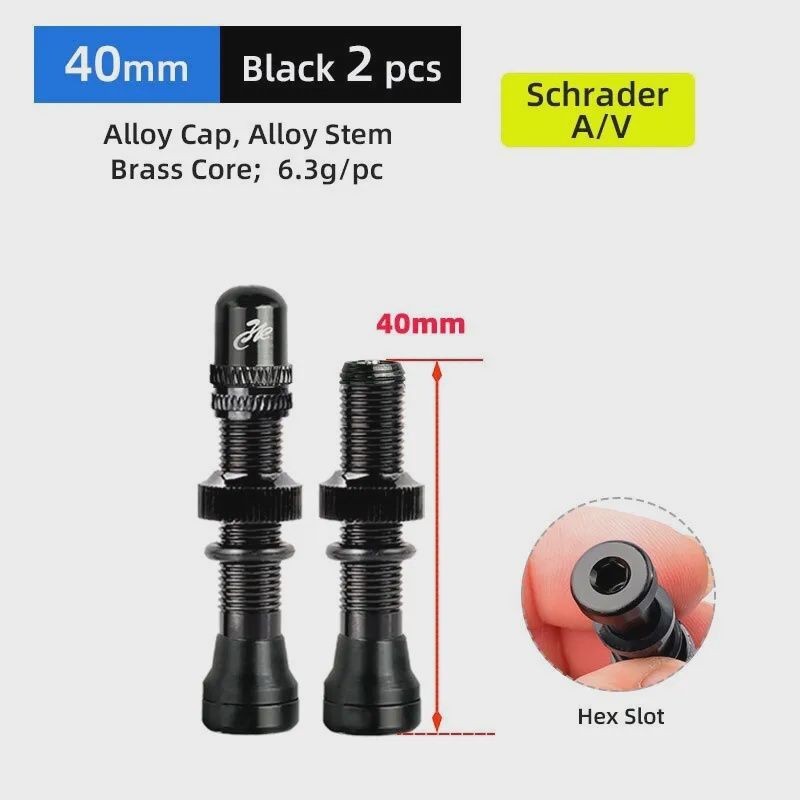 2PCS A/V Valves 40 Black Anodized for MTB Tubeless Rims