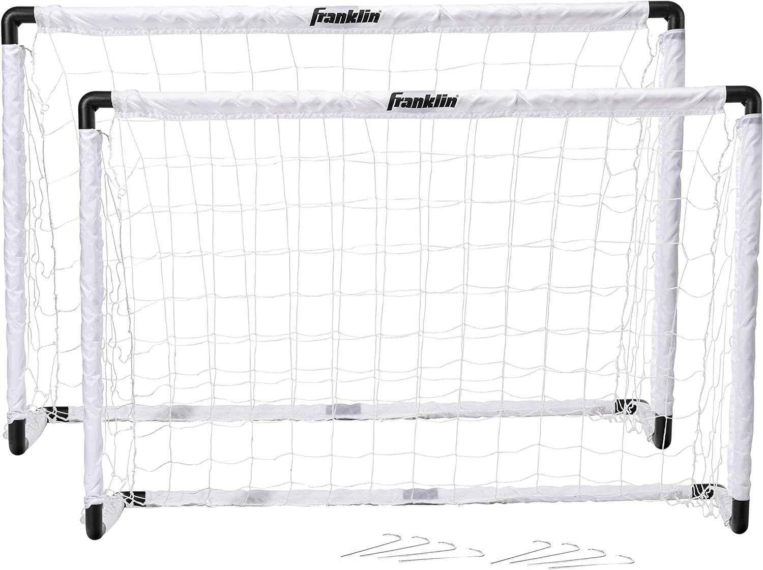 Franklin Sports Kids Soccer Goal Set - Portable Backyard Youth Soccer Goals - 2 Mini Soccer Goals with Ground Stakes - 54&quot; x 36&quot;,Black