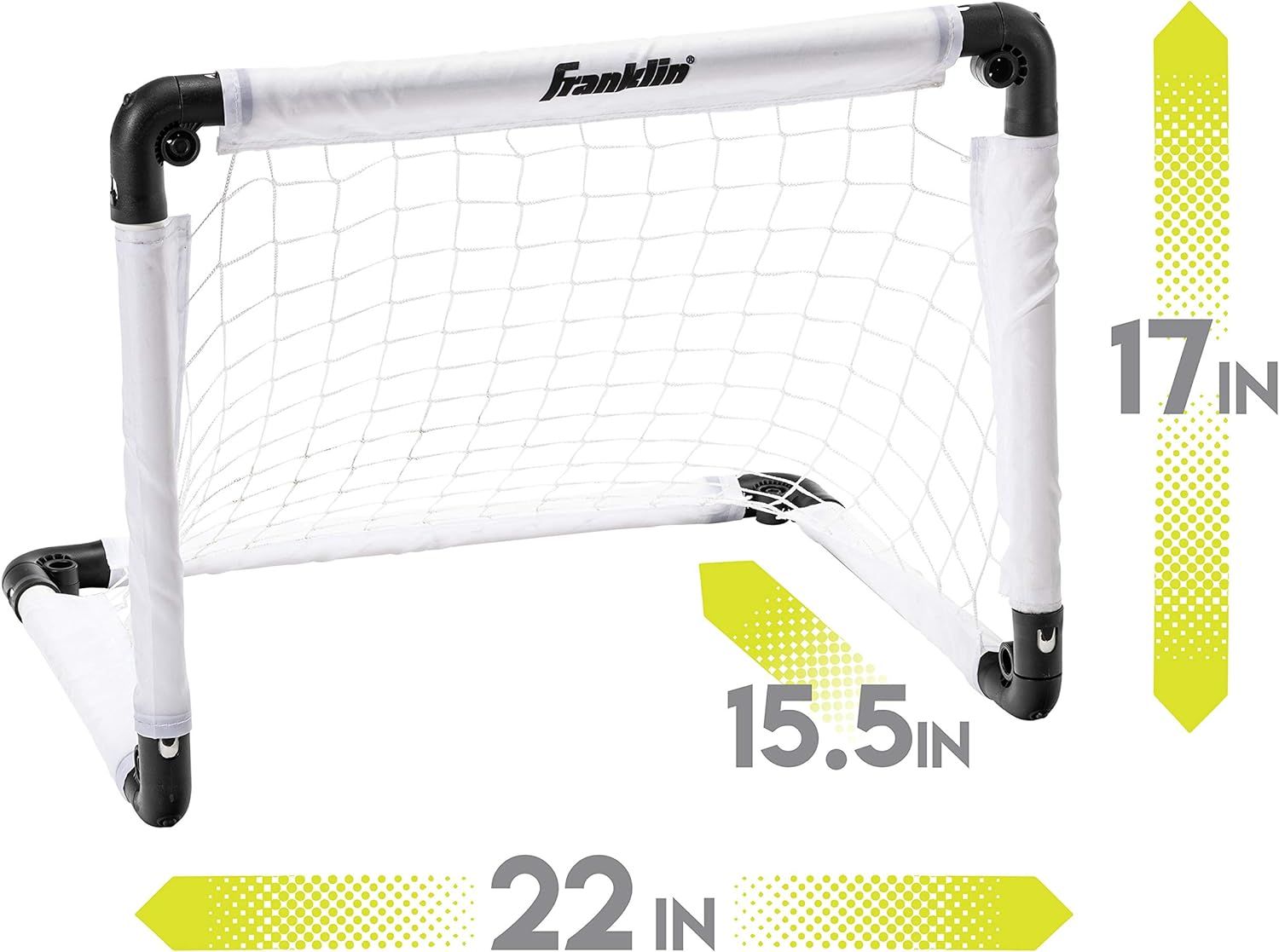 Franklin Sports Kids Mini Soccer Goal Set - Backyard/Indoor Mini Net and Ball with Pump - 2ft x 1.5 Goal Size, White/Black