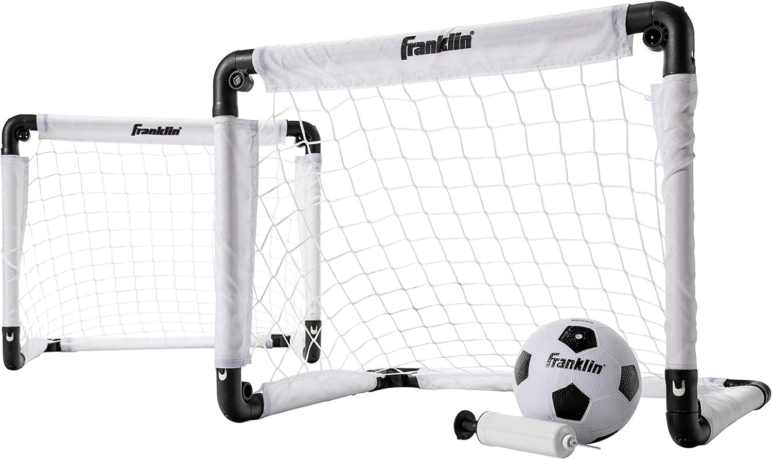 Franklin Sports Kids Mini Soccer Goal Set - Backyard/Indoor Mini Net and Ball with Pump - 22&quot; x 17&quot; Goal Size, White/Black