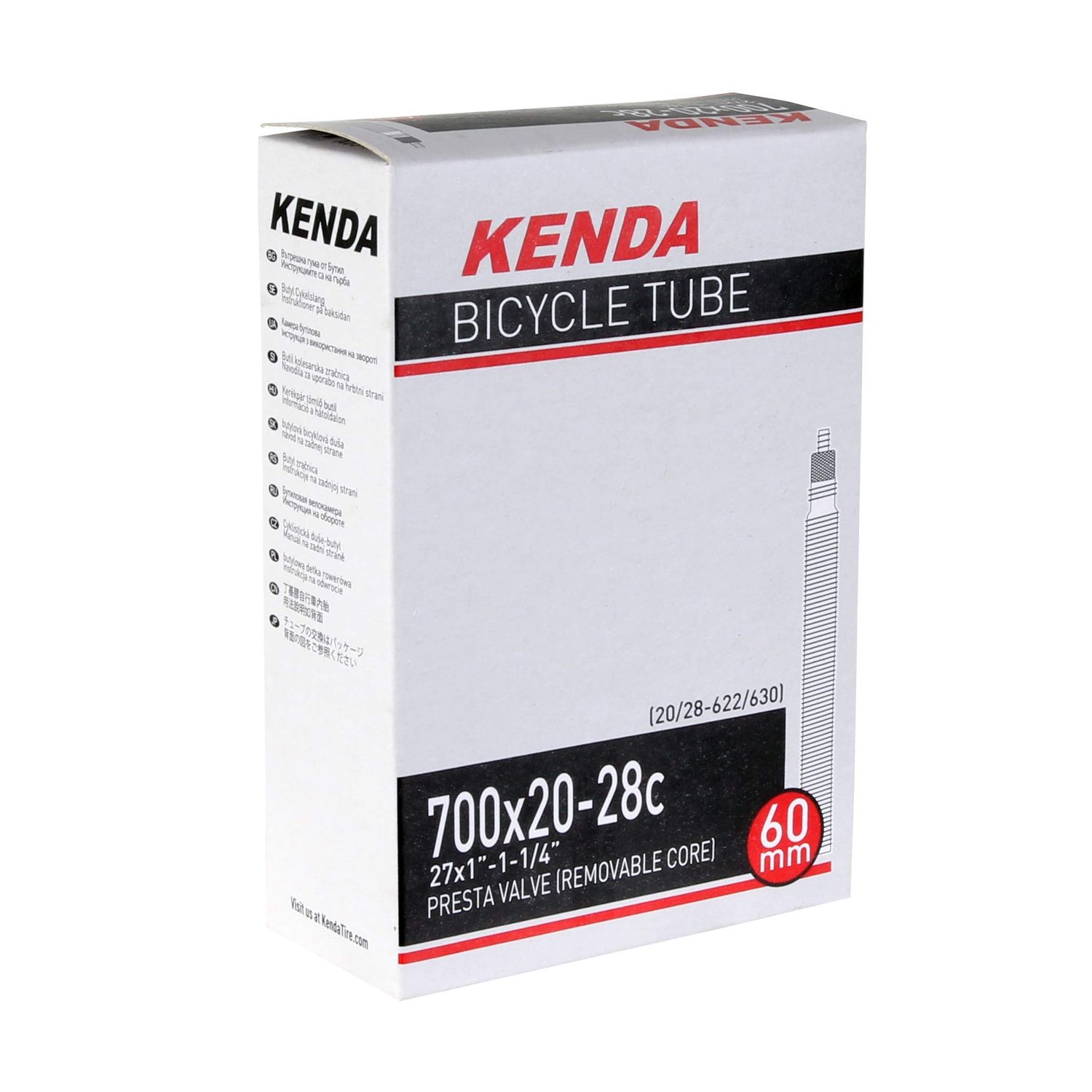 Kenda, Presta-Removable Valve Core, Tube, Presta, Length: 60mm, 700C, 20-28C