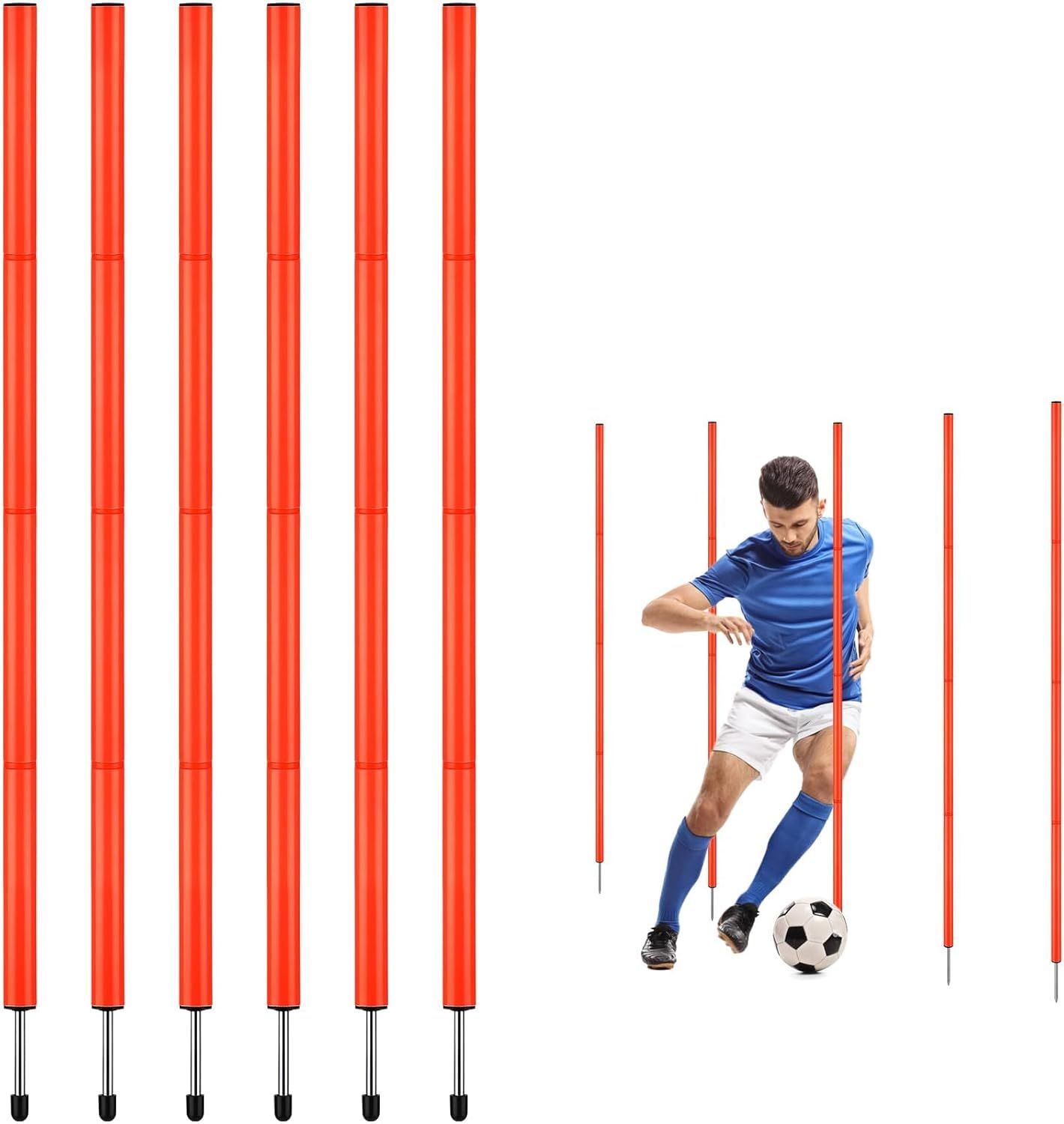 Sports Outdoor Agility Poles 6ft. Orange 5-Pcs