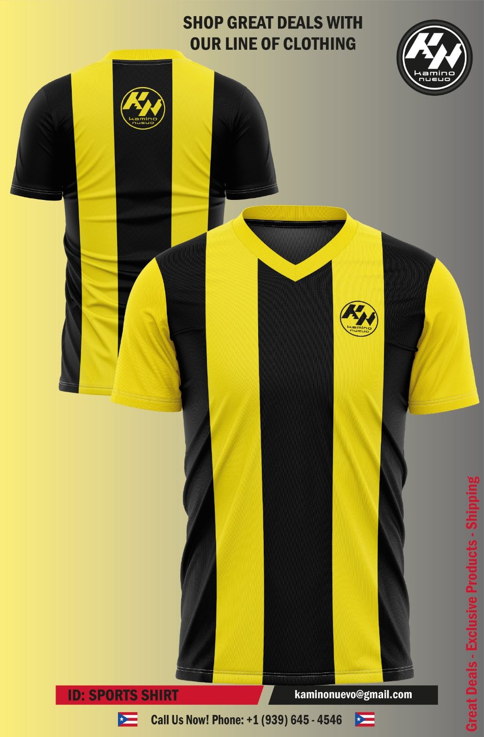 KN SPORT TSHIRT BLACK YELLOW LINES
