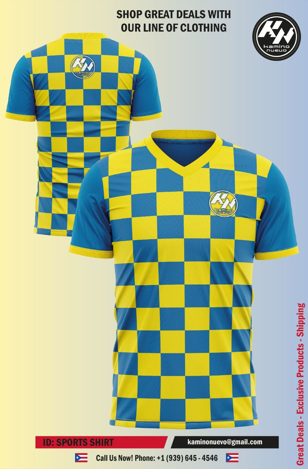 KN SPORT TSHIRT FULL CHECKER BLUE YELLOW