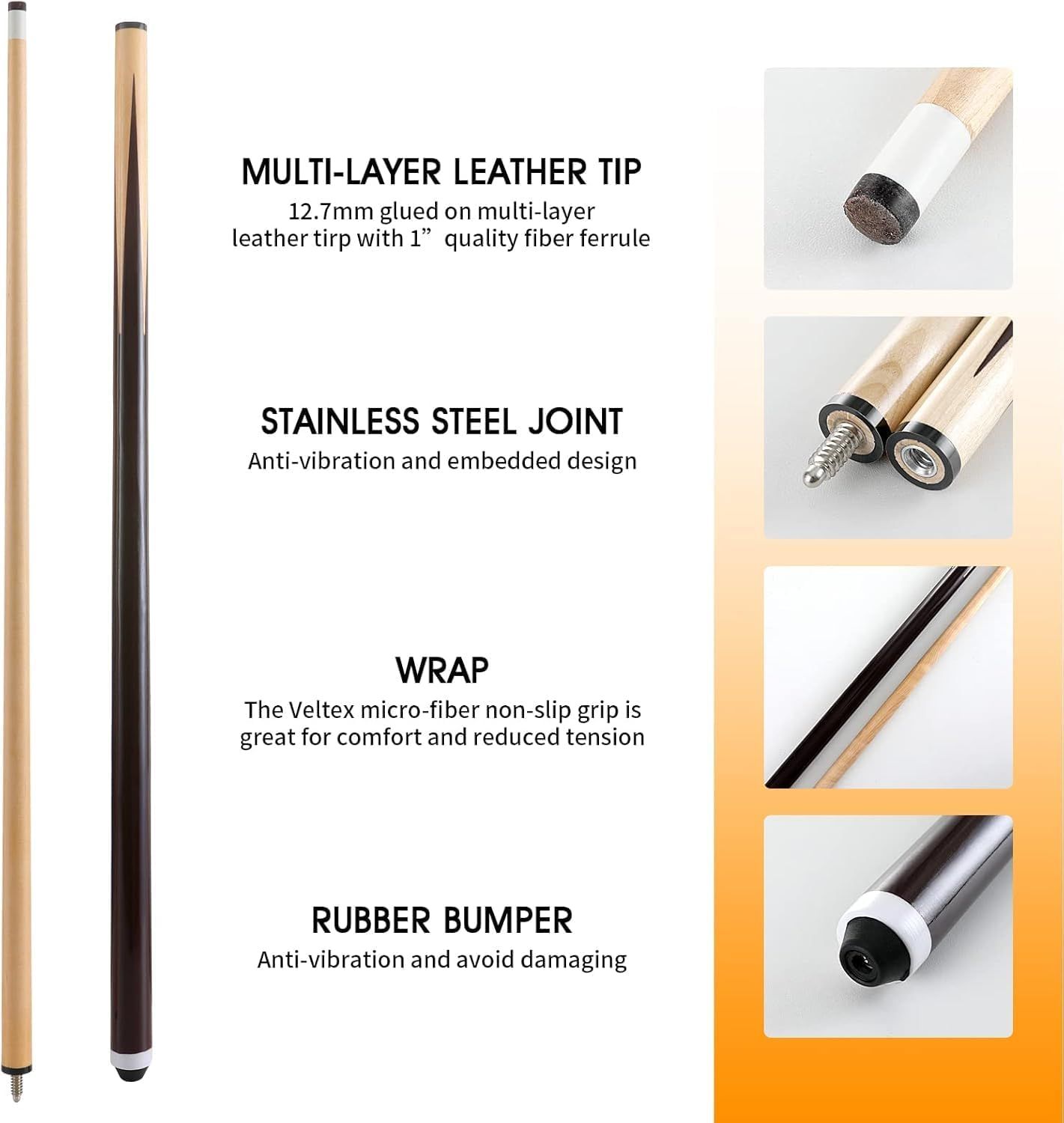 Pool Cues Wood 58&quot; Billiard Pool Sticks 1-Stick Cue