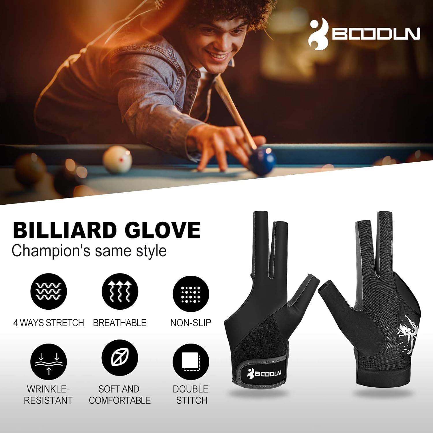 Billiard Pool Gloves for Left Hand 3 Finger for Men &amp; Women -XL