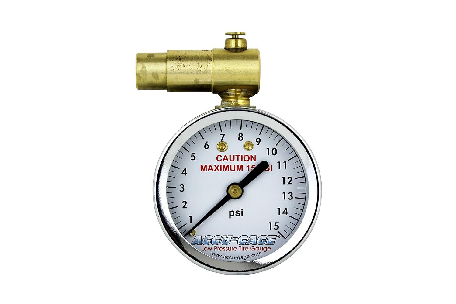 Meiser Presta-Valve Dial Gauge with Pressure Relief: 15psi 25221