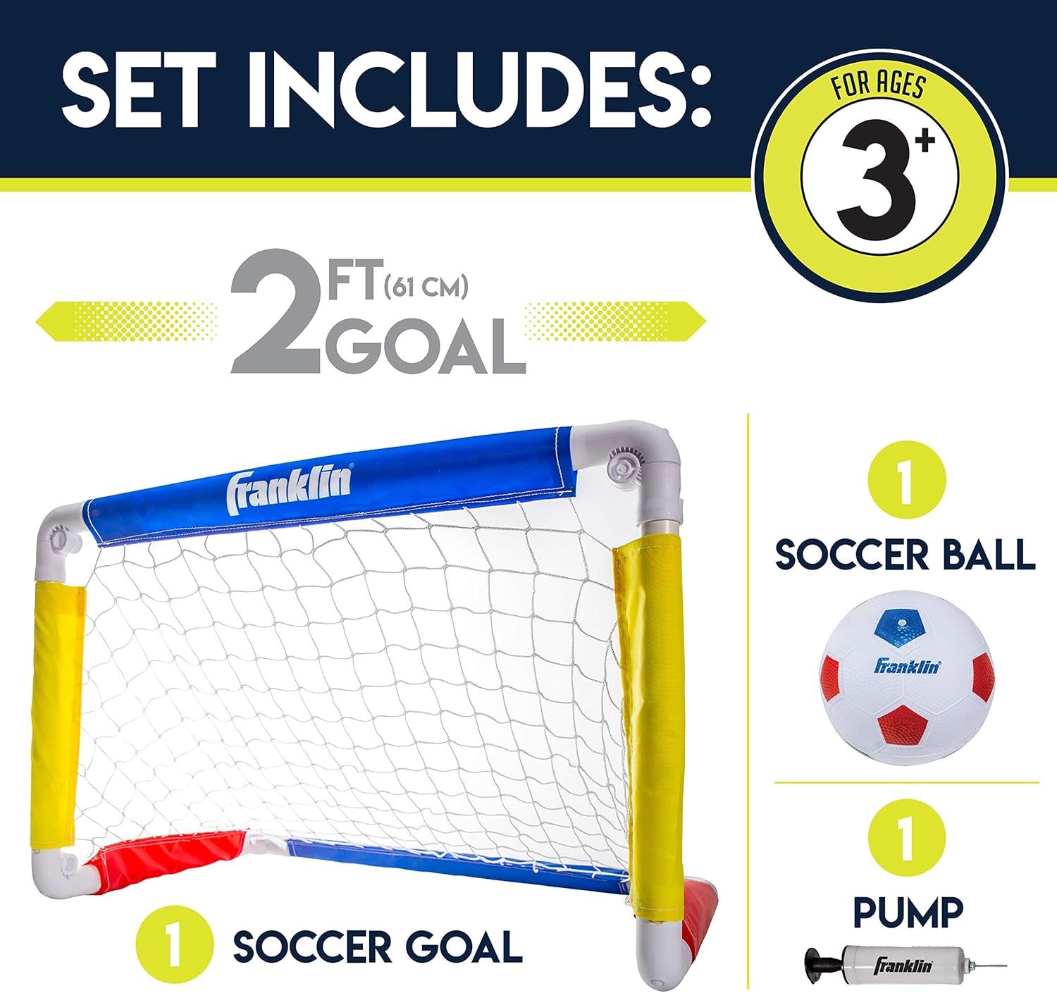 Franklin Sports Kids Mini Soccer Goal Sets - Backyard + Indoor Mini Net and Ball Set with Pump - Portable Folding Youth Soccer Goal Sets for Kids + Toddlers - 24&quot; x 16&quot;