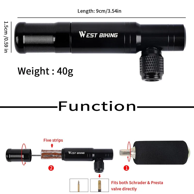 TUBELESS TIRE REPAIR TOOL + CO2 PUMP 2in 1