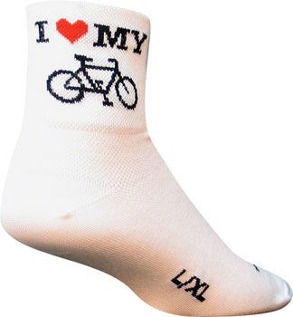 SockGuy Classic I Love My Bike Socks - 3&quot;, White, Small/Medium