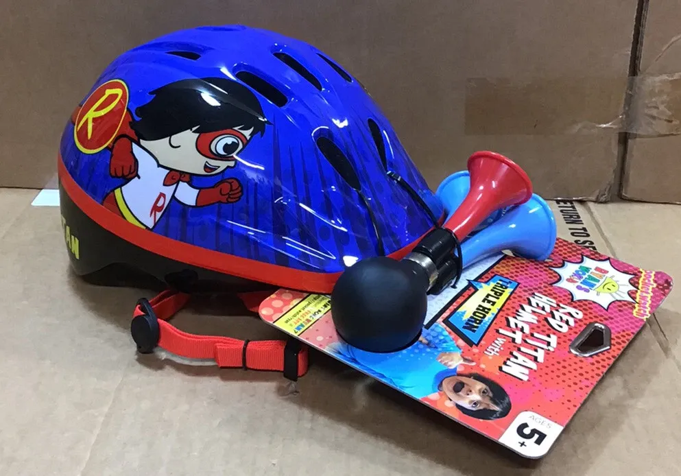 Ryan's World Red Titan Kids Blue Bike Helmet with Triple Horn (Ages 5+) Box3