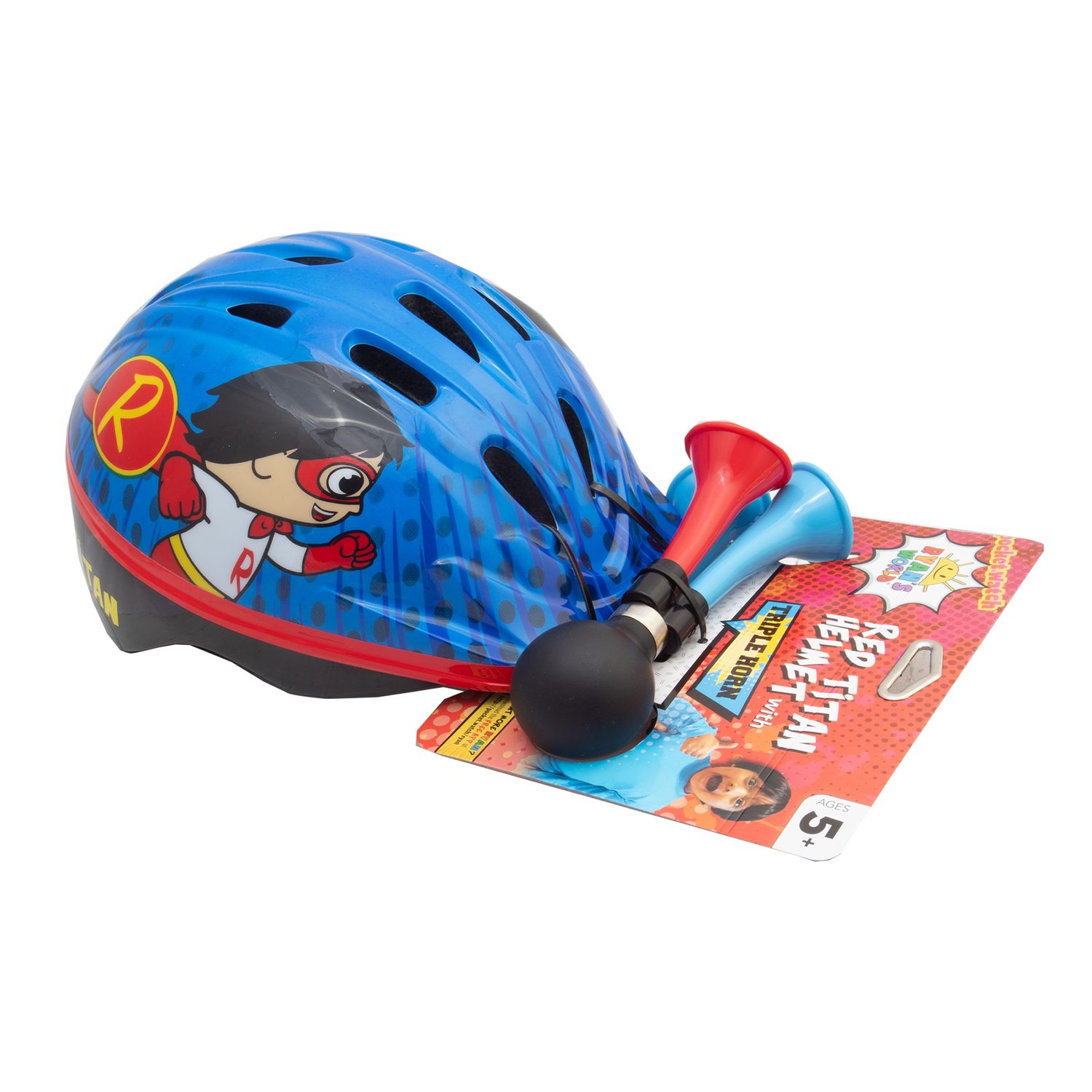 Ryan's World Red Titan Kids Blue Bike Helmet with Triple Horn (Ages 5+) Box3