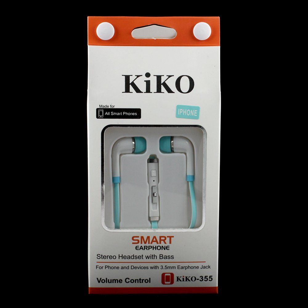 KIK 355 Stereo Earphone Headset with Mic and Volume Control (Blue)