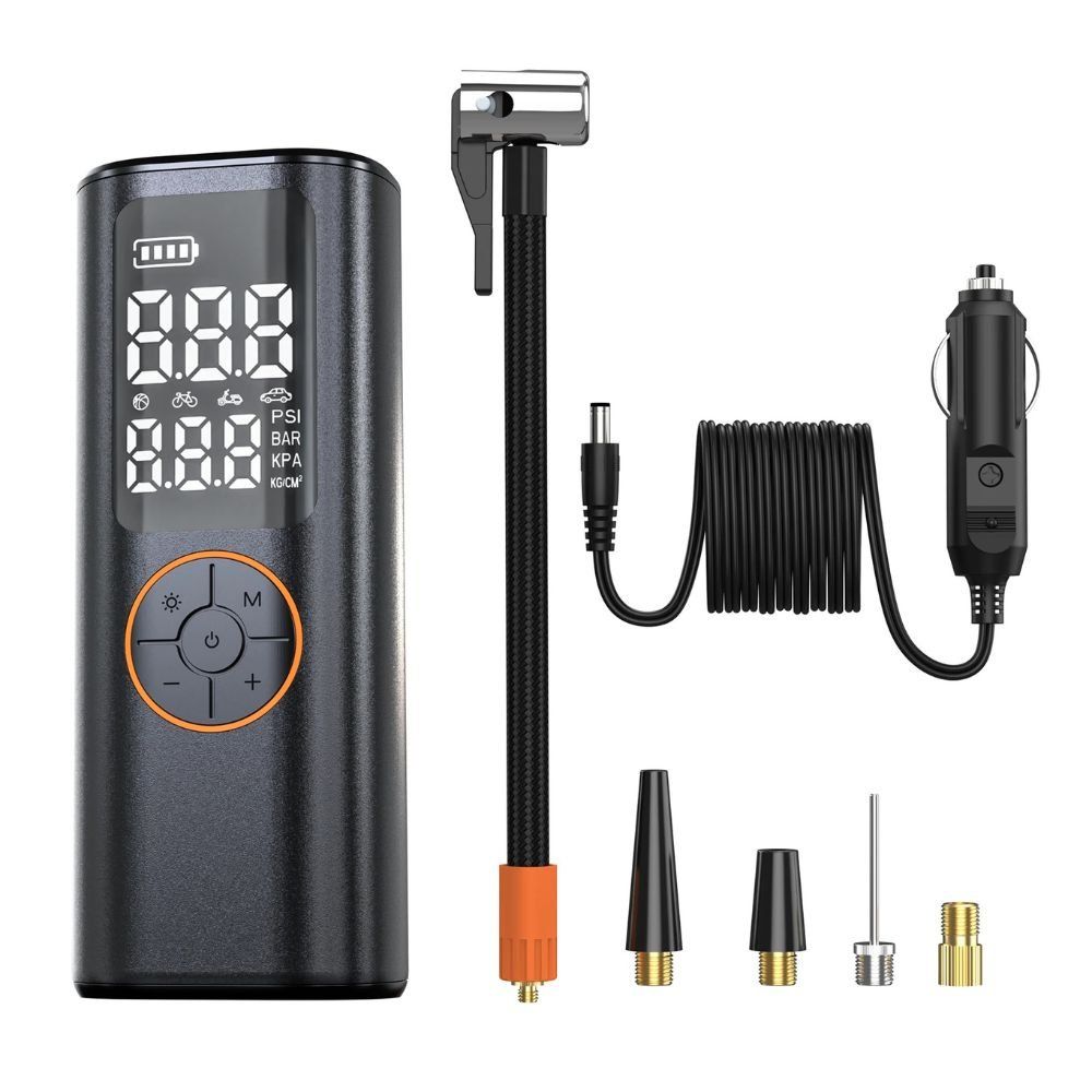 Portable Car Tire Inflator with 4500mAh Power Bank – 5 Modes, Digital Display, and Flashlight (Black)