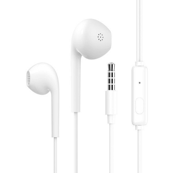Stereo Sound Earphones with Microphone 3.5mm Aux Auxiliary Cable (White)
