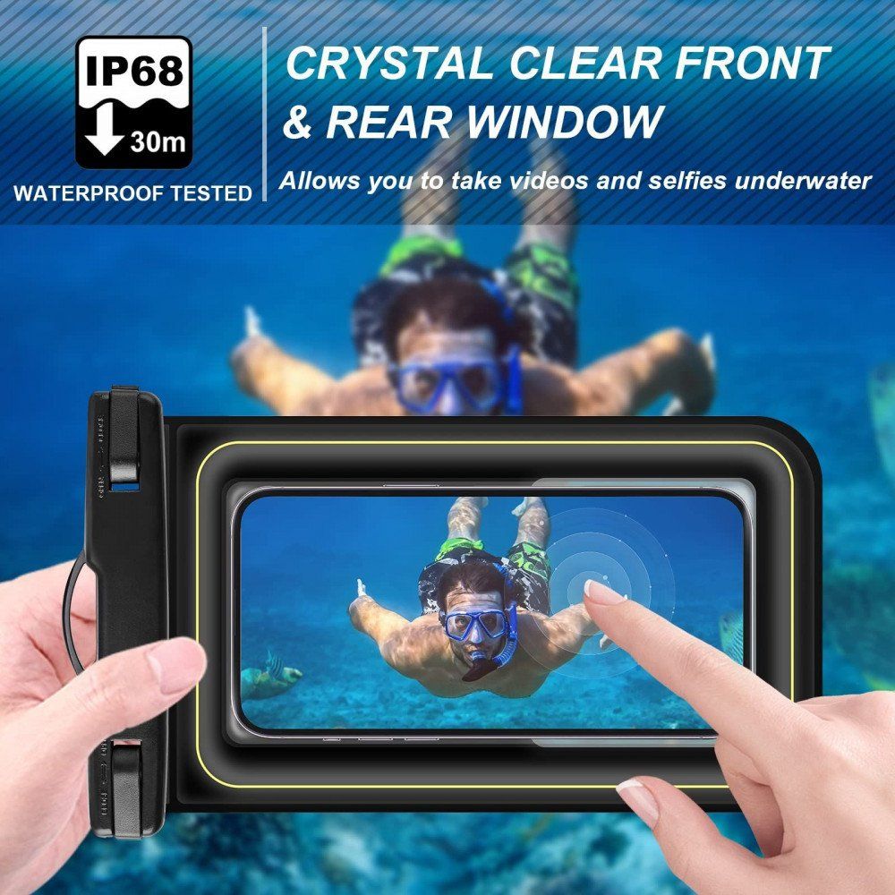 Phone Pouch Case Size XXL with Lanyard – Clear Window, Snap Lock, Ideal for Water Photography (Black)