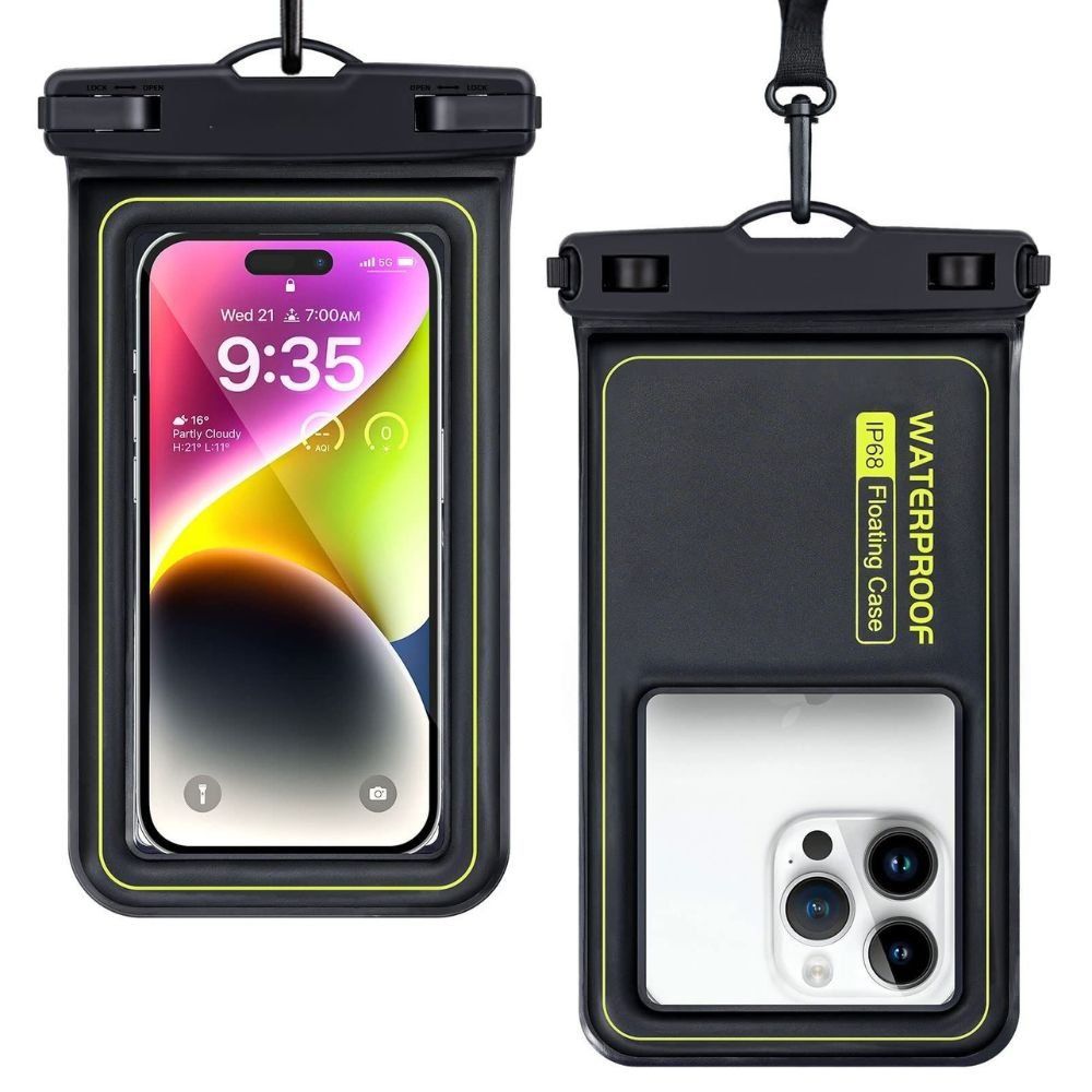 Phone Pouch Case Size XXL with Lanyard – Clear Window, Snap Lock, Ideal for Water Photography (Black)