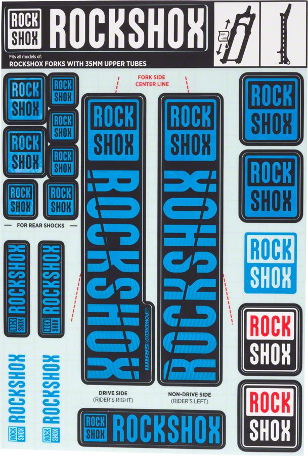 RockShox, 35mm Decal Kit - MY18, Blue, Kit