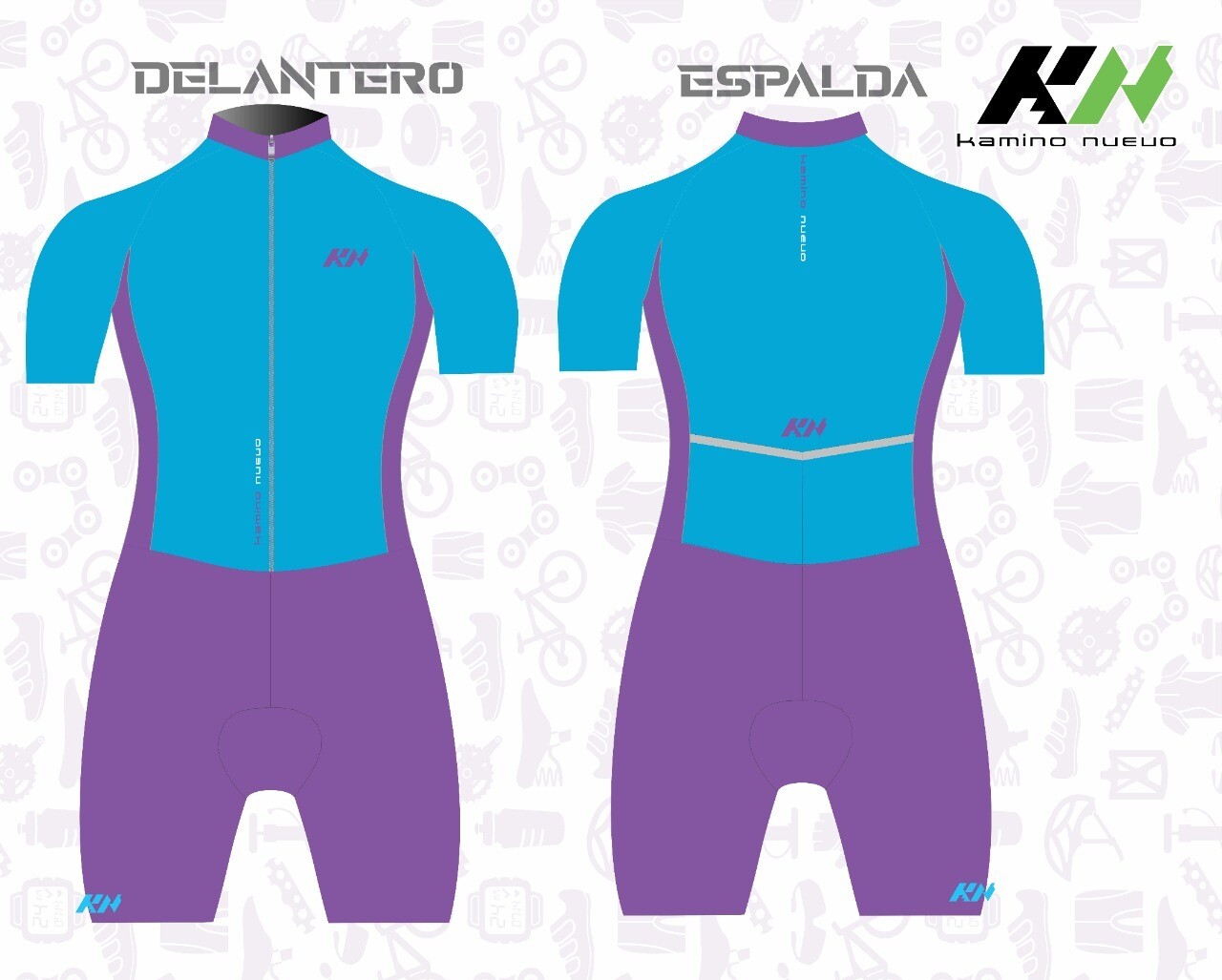 Kamino Nuevo Skinsuits Pro Lazer Cut Pad 4-6 Hrs Purple Sky Blue-2XL