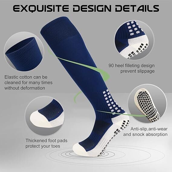 KN Soccer Sock with Grip, Non-Slip Knee High  6-11 (1-pair) Navy