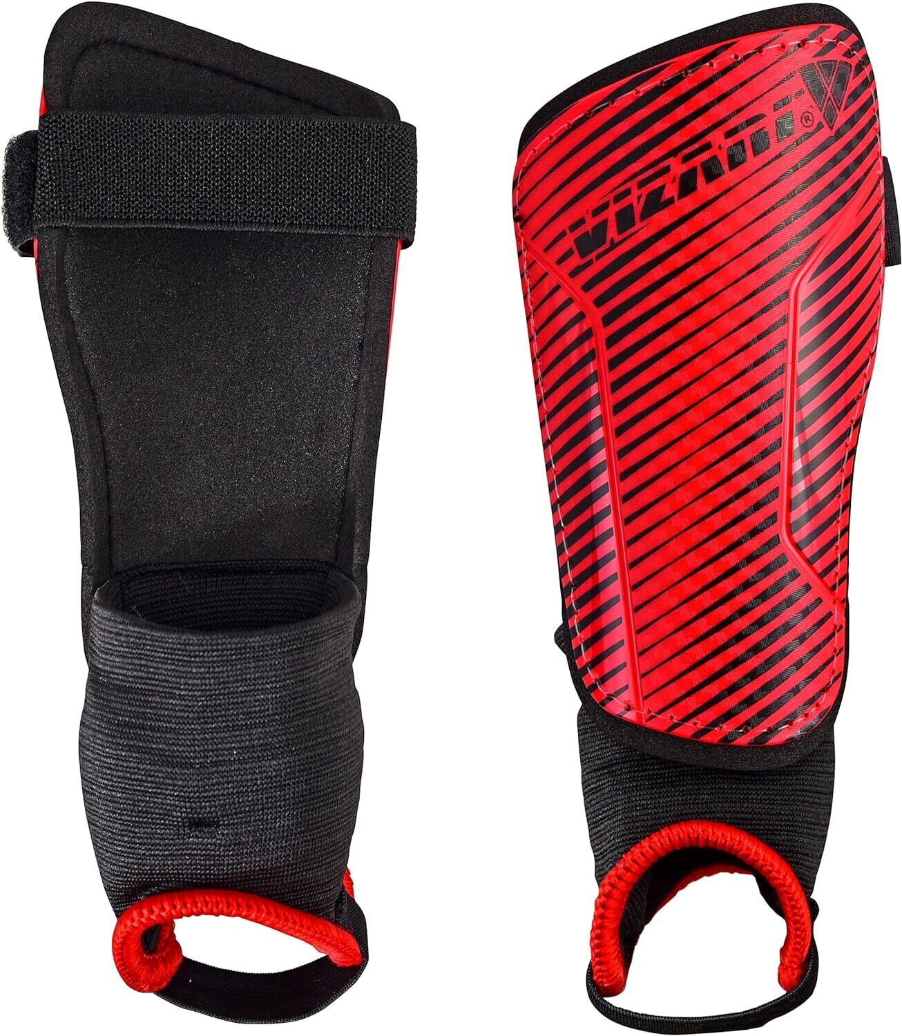 Vizari Matera Soccer Shin Guards | Lightweight &amp; Durable PP Shell | Detachable Ankle Protection Red Black