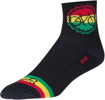 SockGuy Classic Rasta Ride Socks - 3&quot;, Black/Rasta, Small/Medium