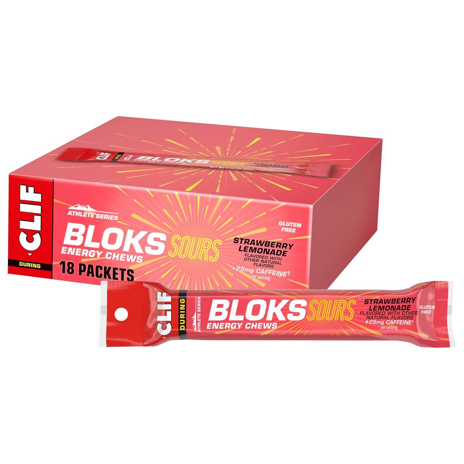 Clif Bloks Sours - Strawberry Lemonade Flavor with Caffeine - Energy Chews - Non-GMO