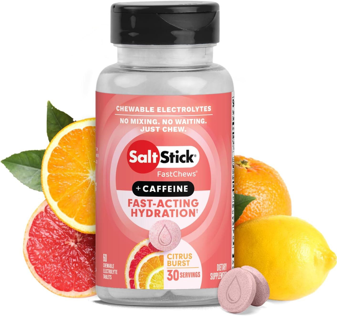 SaltStick Electrolyte FastChews with Caffeine - 60 Citrus Burst Chewable Tablets