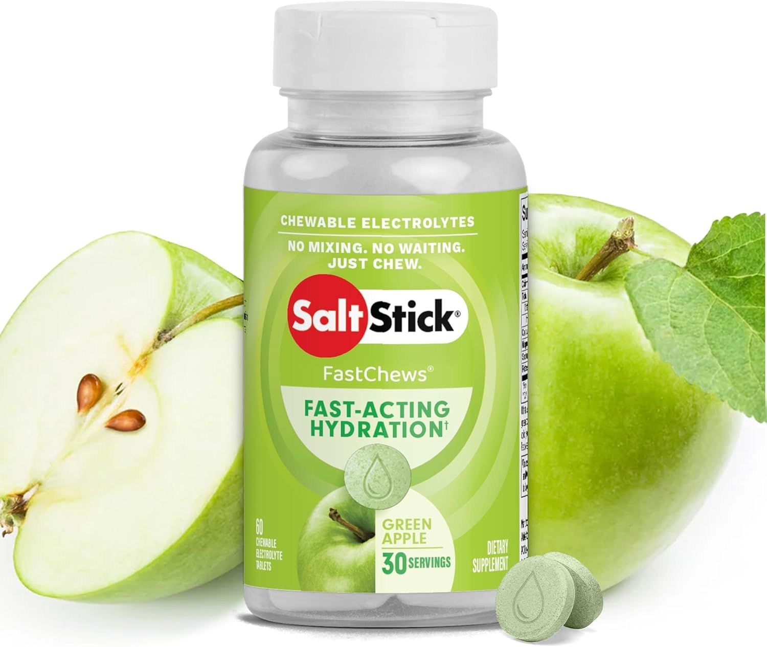 SaltStick Electrolyte FastChews - Green Apple Chewable Electrolyte 60-Tablets